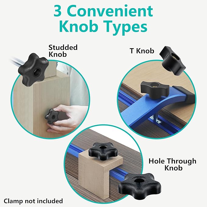 2 pack 36" T-Track with 20pcs T-Track Knob Kit for Woodworking with Screws, Aluminum Alloy Woodworking Tools Double Cut Profile Universal T-Tracks with Predrilled Mounting Holes anodized blue
