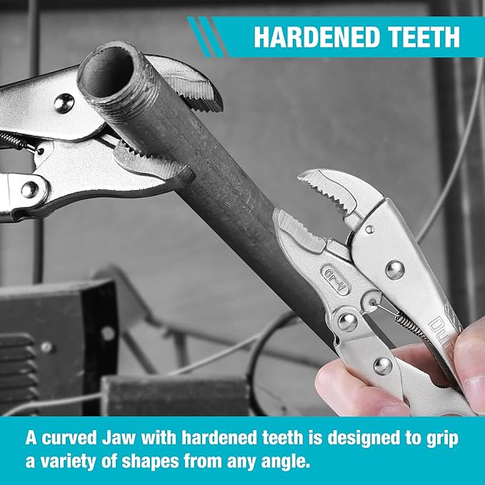 DURATECH 10-Inch Locking Pliers, Premium Cr-V Construction, Curved Jaw Locking Pliers with Wire Cutter, Fit for Clamping Twisting Welding