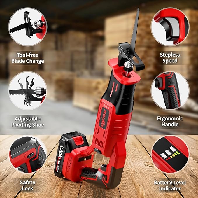 Reciprocating Saw Cordless, Brushless Recipro Saw 0-3500 SPM, Cordless Saws with 2 * 2.0Ah Battery & 4 Blades, Battery Powered Reciprocating Saws for Wood/Metal/Plastic Cutting
