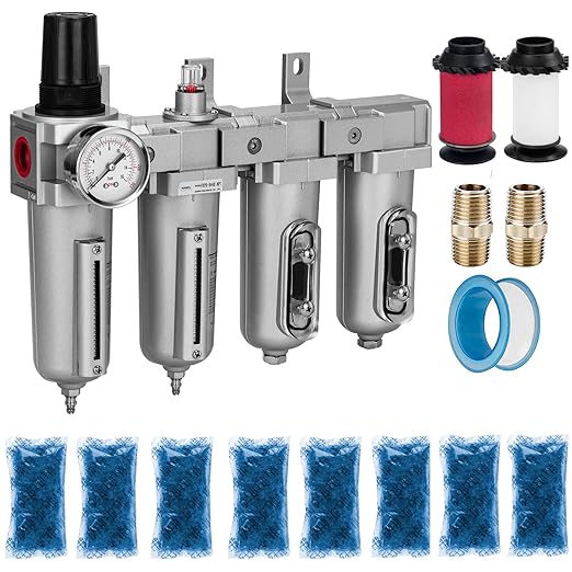 NANPU 1/2" NPT Industrial Grade 4 Stage Air Drying System - Particulate Filter, Coalescing Filter, Double Desiccant Dryers & Air Regulator, Metal Bowl, Manual Drain, for Paint Spray竊?Plasma Cutter
