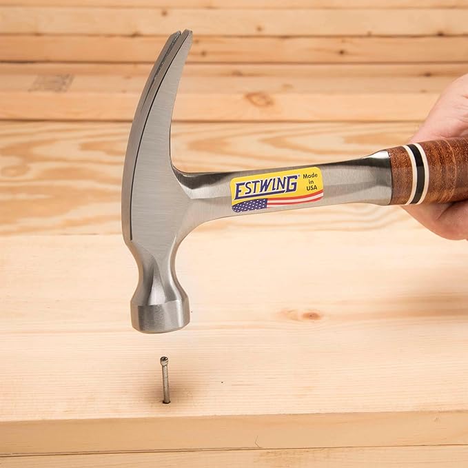 ESTWING Hammer - 12 oz Straight Rip Claw with Smooth Face & Genuine Leather Grip - E12S
