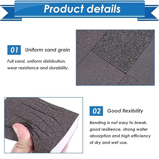 6Pcs Sanding Sponge 60 Grit Sanding Block Washable and Reusable for Wood, Metal, Wall Polish