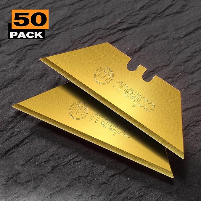 50-Pack Utility Knife Blades, Titanium Fully Plated, Durable SK-2 Razor Blades for Utility Knife Box Cutter, Never Rust, Extra Durable