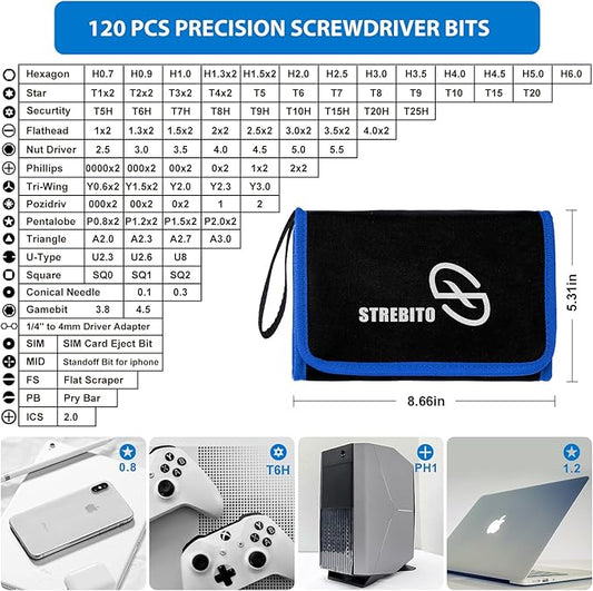 STREBITO Electronics Precision Screwdriver Sets 142-Piece with 120 Bits Magnetic Repair Tool Kit for iPhone, MacBook, Computer, Laptop, PC, Tablet, PS4, Xbox, Nintendo, Game Console