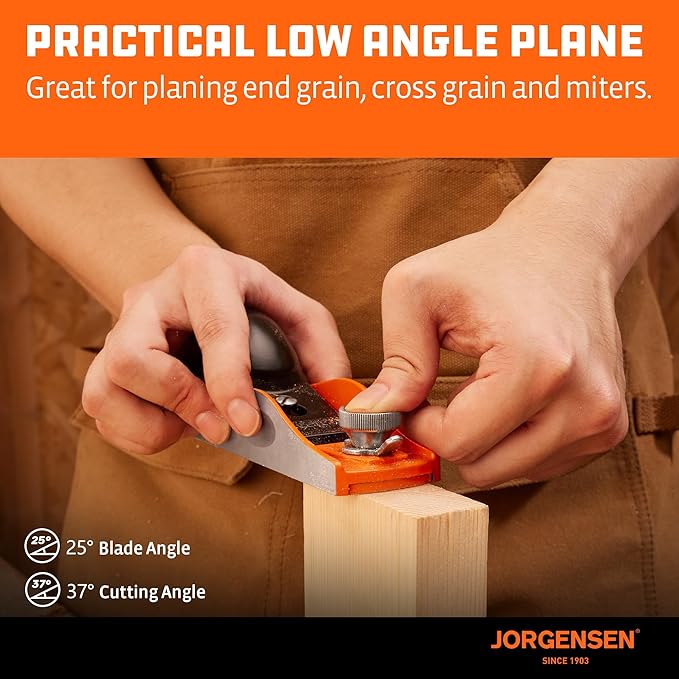 JORGENSEN NO.60-1/2 6-1/4" Wood Planer, Hand Planer for Woodworking, Low Angle Block Plane, Small Hand Plane for Trimming, Wood Planing, Craft - Professional Ductile Iron Body, Adjustable Mouth
