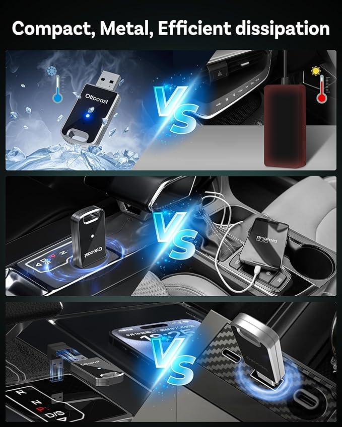 OTTOCAST Mini Edge 2025 Wireless Carplay Adapter & Android Auto Wireless Adapter for Apple iPhone Samsung Android Phone 2-in-1, USB Car Accessories, 5?츶Hz Wi?멑i Bluetooth??.0 Voice Control Plug & Play