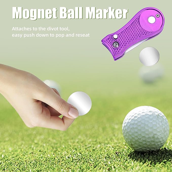 Mile High Life Golf Divot Repair Tool, All Metal Foldable Divot Tool with Pop-up Button & Magnetic Ball Marker