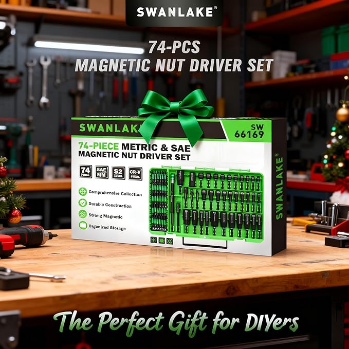 74-Piece Magnetic Nut Driver Set for Impact Drill Metric & SAE, Impact Socket Adapter, Power Bits with Magnetic Holder, Wing Nut Driver, Universal Socket, 1/4'' Quick-change Bit Extension