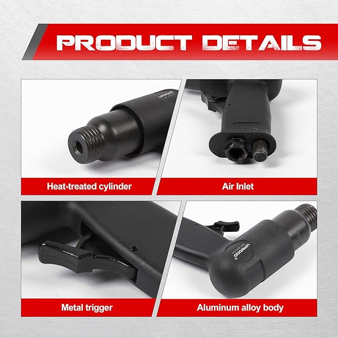 UW-AH150 Short Barrel Air Hammer Kit with Quick Change Retainer and 4 Chisels, 1-5/8 Inch Stroke, 4500 BPM, Light weight