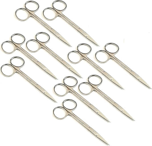 Iris Micro Dissecting Lab Sharp Scissors, 4.5" (11.43cm) Fine Point Straight, Stainless Steel (Pack of 10)