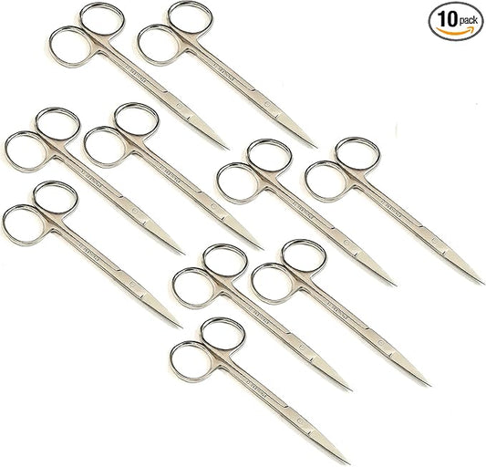 Iris Micro Dissecting Lab Sharp Scissors, 4.5" (11.43cm) Fine Point Straight, Stainless Steel (Pack of 10)