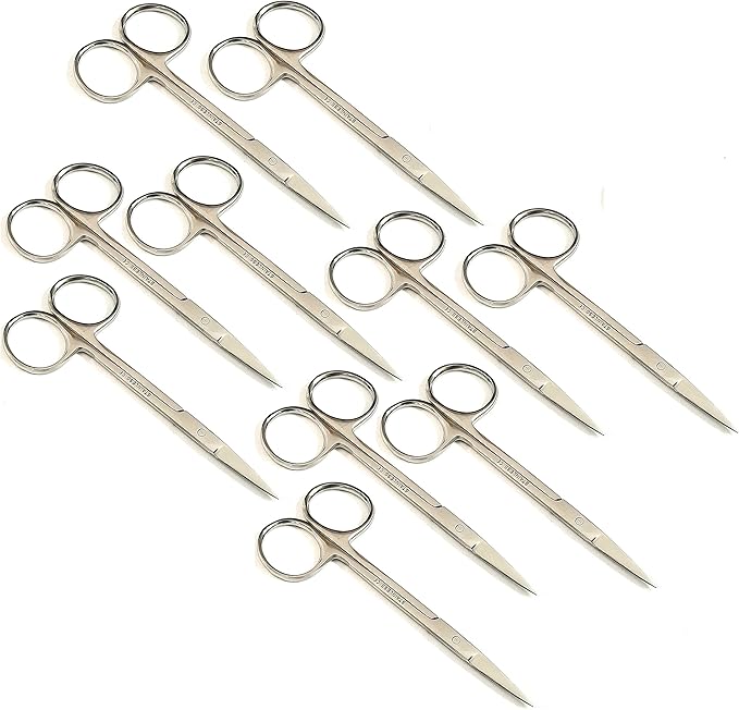 Iris Micro Dissecting Lab Sharp Scissors, 4.5" (11.43cm) Fine Point Straight, Stainless Steel (Pack of 10)