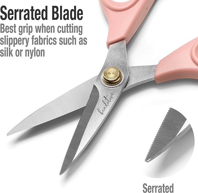 Beaditive Sewing Scissors - 6-Inch Stainless Steel Fabric Scissors - Professional Scissors With Serrated Blade for Cloth Cutting & Quilting - Comfortable Craft Tailor & Dressmaker Shears ??Light Coral