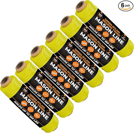Xpose Safety Green Mason Line String ??#18 Braided Nylon Twine ??275 Ft Durable Construction Line for Masonry Tools, String Level, Landscaping, and Gardening Pack of 6
