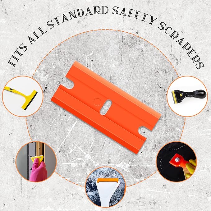 Honoson 300 Pieces Plastic Razor Blade Scraper Blades Plastic Scraper Tools Double Edge Razor Blades with a Tip Slot Edge Blades for Removing Decals, Stickers, Cleaning Window Glass (Orange)