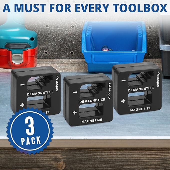 Demagnetizer and Magnetizer for Screwdrivers Tips, Bits, and Small Tools, Large or Big Screws, Drills, Drill Bits, Sockets, Nuts, Bolts, Nails and Precision Construction, Black - 3 Pack