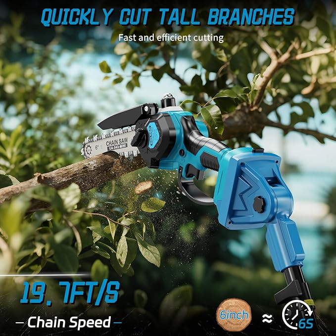 2-in-1Pole Saw竊? Inch Mini Chainsaw Cordless,with Extension Pole,Adjustable 180째 Cutting Angle with 2 Battery, Auto-oil,Pole Saws for Tree Trimming,Ideal Gifts for Men Dad