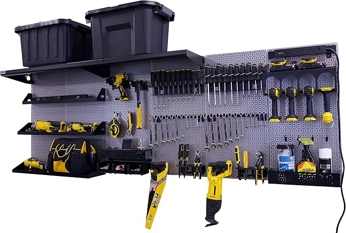 OmniWall Weekend Warrior Ultimate Tool Kit-96" x 32" Metal Pegboard Wall Storage System Silver/Black