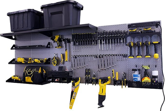 OmniWall Weekend Warrior Ultimate Tool Kit-96" x 32" Metal Pegboard Wall Storage System Silver/Black