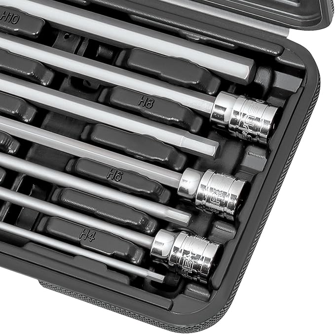 CARBYNE 7-Piece Metric Extra Long Hex (Allen) Bit Socket Set, 3mm to 10mm Sizes, 3/8 in. Drive, S2 Steel Bits, CrV Sockets ??From a Family-Run Tool Company Based in the U.S.A.
