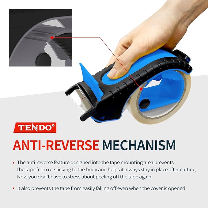 Heavy Duty Shipping Tape Dispenser: TENDO째 Premium Line ??Reusable, Replaceable, Eco-Friendly 2?쇺?Master Piece Dispenser for Pros with Patented 10째 Sloped Chromium Blades - P-2200 (4th Gen.)_SkyBlue