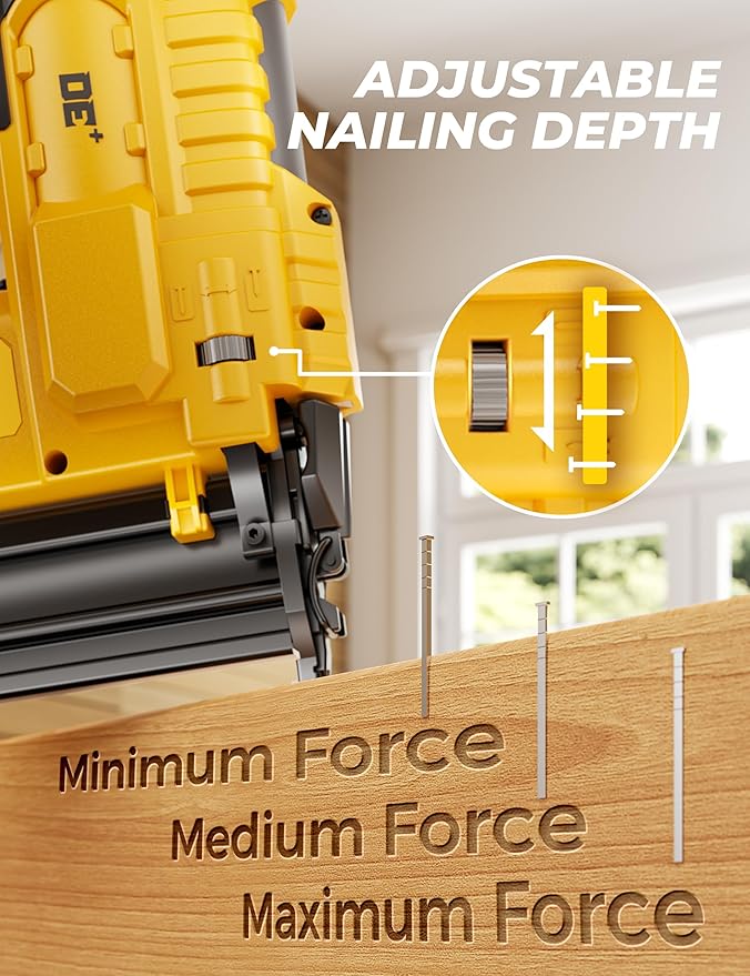DeForce 18GA Cordless Brad Nailer, 2" Nail Gun for Dewalt 20V Max Battery, 2 IN 1 Electric Stapler, 2026 Upgraded Tool-Free Jam Release, 2 Firing Modes, Adjustable Depth, 1000pcs Nails(No Battery)