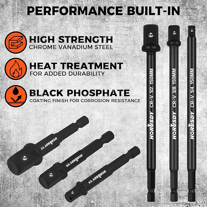 HORUSDY 11-Piece Impact Socket Adapter Set, 1/4-Inch Hex Shank, Cr-V Steel High Torque Drill Extension Bits, 1/4" 3/8" 1/2" Impact Driver Socket Adapters with Storage Holder