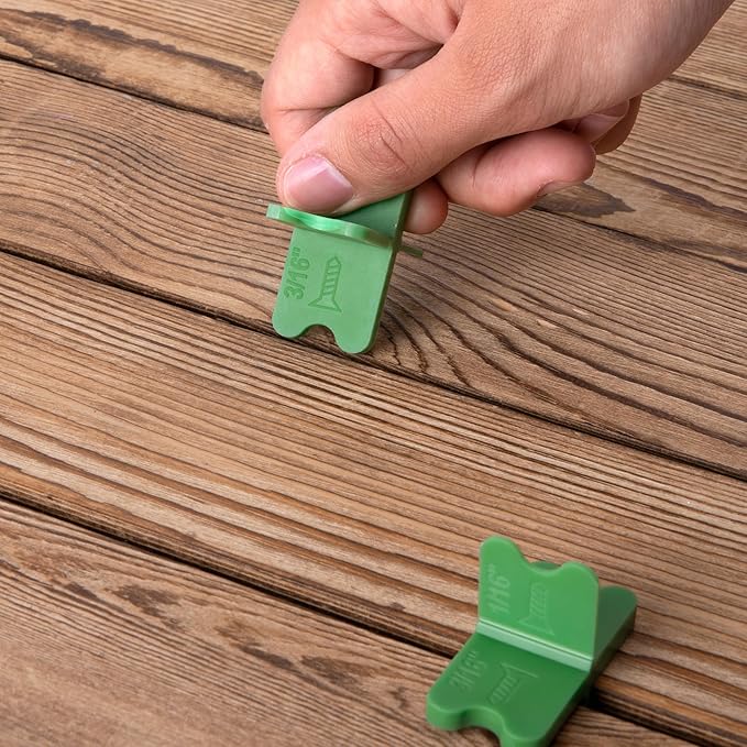 8 Pcs ABS Deck Spacer Tool,4 Thicknesses Deck Board Spacers(1/16", 1/8", 3/16", 1/4"),Green Deck Spacers Assorted for Pressure Treated Composite Decking