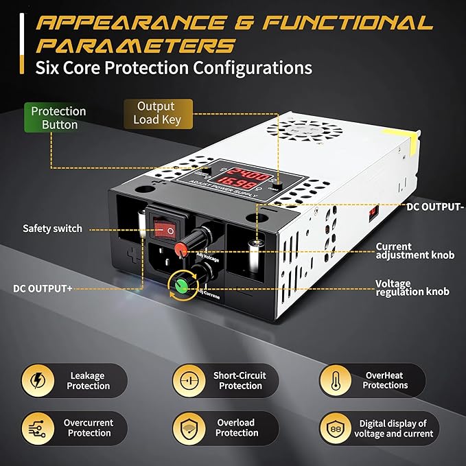 New Version AC to DC Converter 0-50V 500W Digital Display Power Supply,SMPS 110V/120V to 0-50V 0-10A Adjustable Voltage Current Converter Switching DC Transformer Driver Adapter (DC0-50V/0-10A/500W)