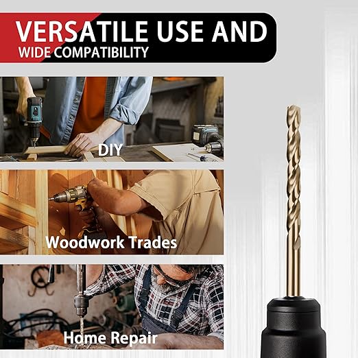13Pcs Cobalt Drill Bit Set, M35 HSS, SAE (1/16" - 1/4"), 135째 Tip, Twist Jobber Length Drill Bit Kit for Hardened Metal, Stainless Steel, Cast Iron, Plastic and Wood, Indexed Storage Case