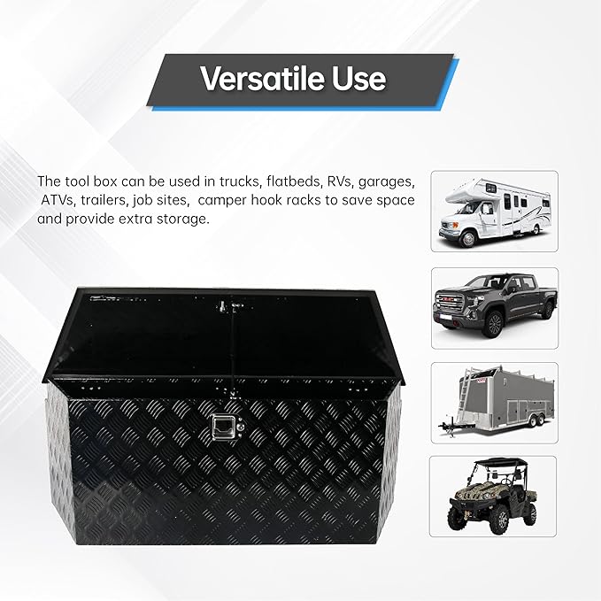 49 Inch Aluminum trailer tongue box heavy duty 5 Bar Tread Trailer tool box Storage Organizer with Flipped steps, Black (49'' x 15'' x 18.5'')