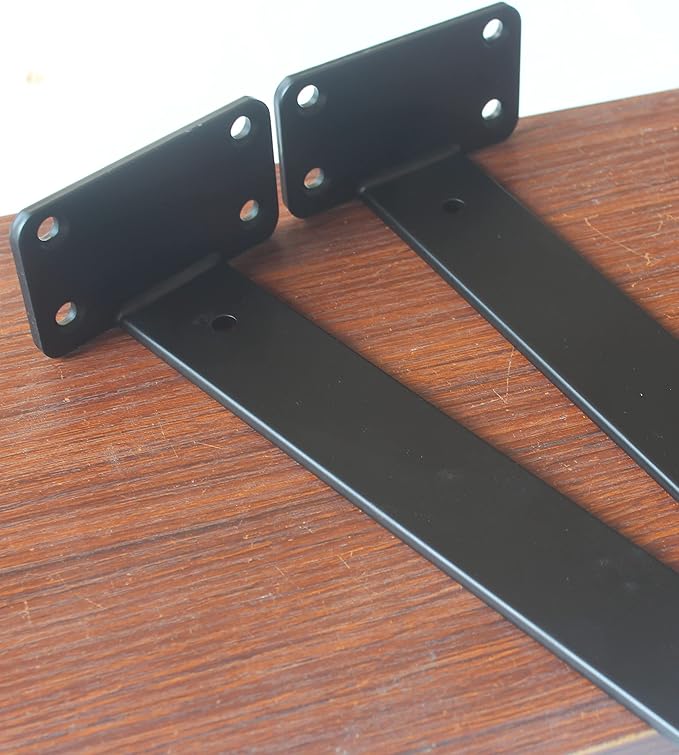 6 Pack - 8 inch Black Hidden L Shelf Bracket (1/5 Inch Thicked) Iron Floating Shelf Brackets Rustic Industrial Metal Brackets for Shelf Support