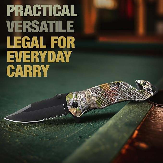 GOOD WORKER Legal Pocket Knife with 2.95??Serrated Blade, Glass Breaker, Seat Belt Cutter - EDC Sharp Folding Knives with Portable Clip - Small Tool for Tactical Camping Survival Hiking - Gifts for Men, Women