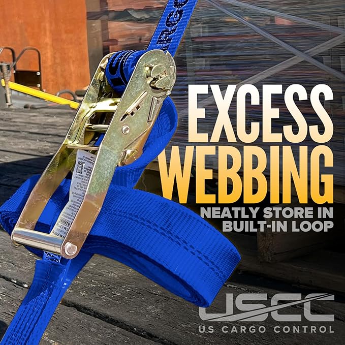 US Cargo Control Wire Hook Ratchet Straps 2 Inch x 30 Foot (10-Pack), 10,000 LBS Break Strength, Ratchet Straps Heavy Duty with Double J Hooks, Blue Cargo Tie Downs for Flatbed Trailers and Trucks