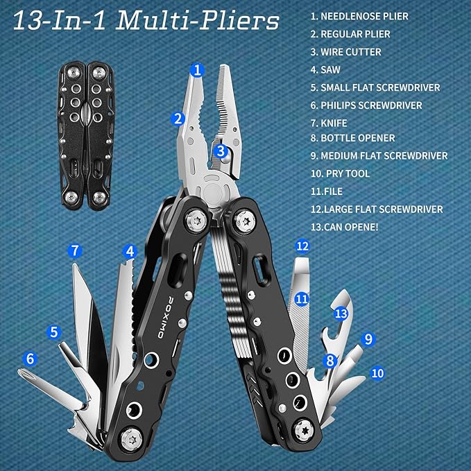 Multitool Gift Set for Men Dad Him, 3-in-1 EDC Survival Kit with 14 in1 Multi-Pliers, Pocket Knife & Tactical Pen | Premium Military-Grade Multi Tools for Camping, Car, Father?셲 Day, Dad Gifts