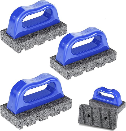 3 Pcs Rub Brick with Handle, Fluted 20-Grit Carbofrax Surface Concrete Tools Masonry Tools Smoothing Cleaning Removing Marks Tool (Blue)