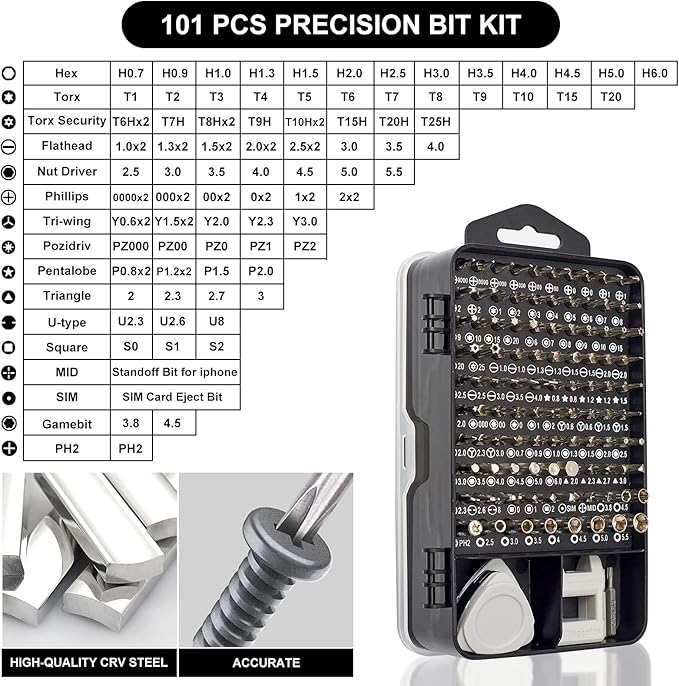Precision Screwdriver Set, Electronic Repair Tool Kit Micro Magnetic Drill Bits for iPhone, Computer, Laptop, Mobile Phone, Mac, Tablet, Home DIY, Game Console, Glasses, Watch, Doorbell,115-in-1