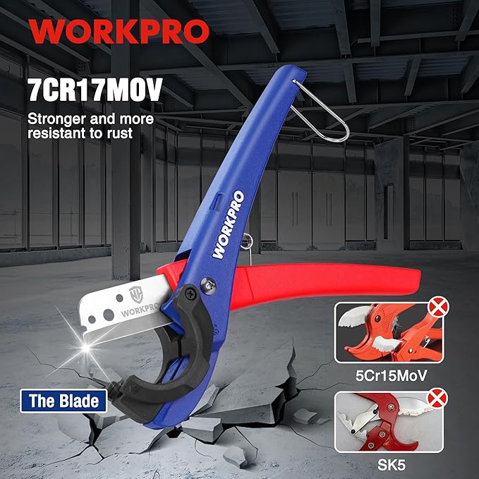 WORKPRO PEX Cutter, Hose Cutter with 1/8"-1-5/8" Cutting Capacity, specific angle(30째, 45째) for cutting rectangular cord cover, Tubing Cutter for PPR, PE, PP, Suitable for Home and Plumbing Repairs
