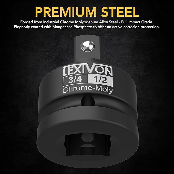 LEXIVON 1/2" & 3/4" Impact Socket Adapter, 2-Piece Set | 1/2" ~ 3/4" Reducer and Increaser Chrome-Moly Steel = Fully Impact Rated (LX-403)