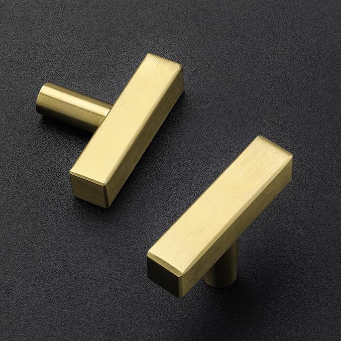 Ravinte 20 Pack Cabinet Knobs and Handles - 2 Inch Gold Square T Knobs for Kitchen Cabinets and Drawers - Single Hole Pulls With Mounting Template