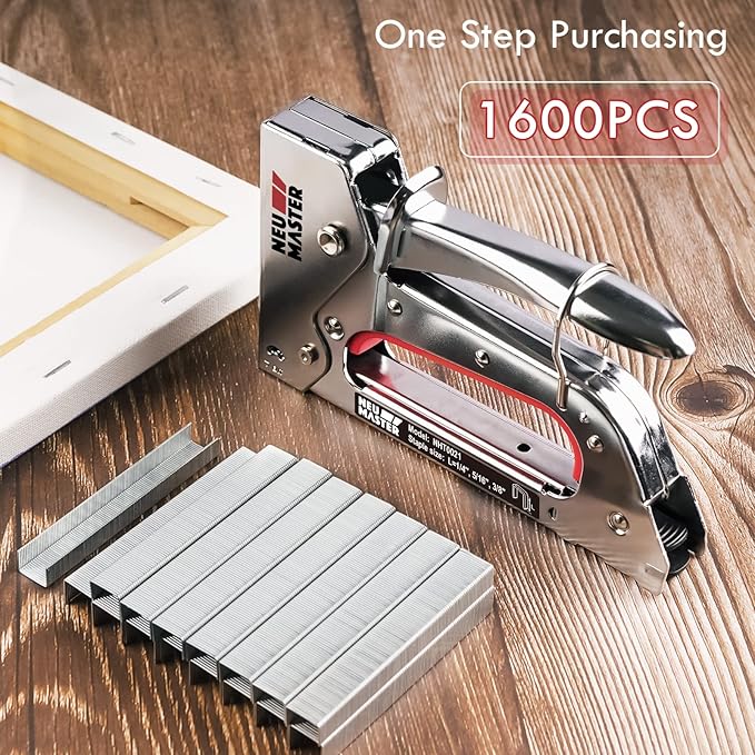 NEU MASTER Staple Gun, Light Duty Stapler Kit Come with 1600 pcs 5/16,3/8 inch JT21 Staple Strip, All Steel Tacker for General Repairs, Crafts, Upholstery, Decorating