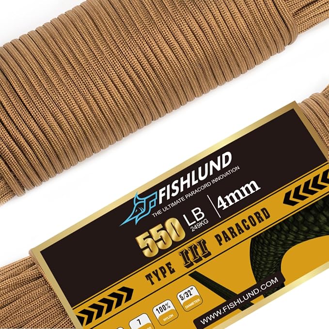 Paracord 550 lb, 7 Strand Paracord Rope 250ft 4mm, Nylon Parachute Cord for Camping, Coyote