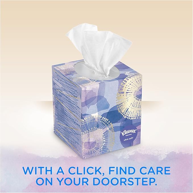 Kleenex Ultra Soft Facial Tissues, Medium Count Flat, 170 ct, 6 Pack. Designs May Vary