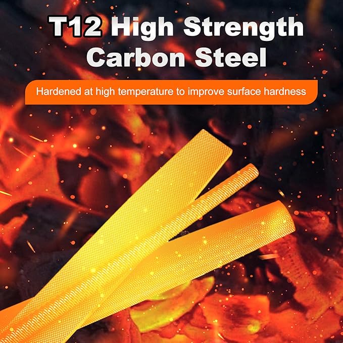 MORROWIND 3 Pcs Metal File Set, 8-Inch Carbon Steel Files with Flat, Half-Round, and Round Shapes, Heavy-Duty Hand Tools for Metal, Wood, Plastic and More, Orange