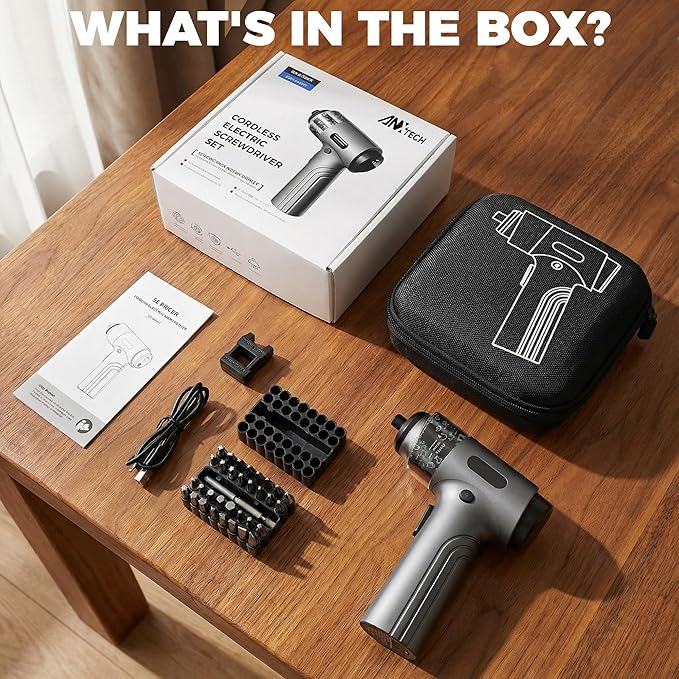 Cordless Electric Screwdriver Set with 32 Bits, Digital Screen, LED Light, 7 Torque Settings, 2500mAh Rechargeable Battery, 1/4'' Hex, Mini Electric Tool Kit for Home, Furniture, Electronic Repair