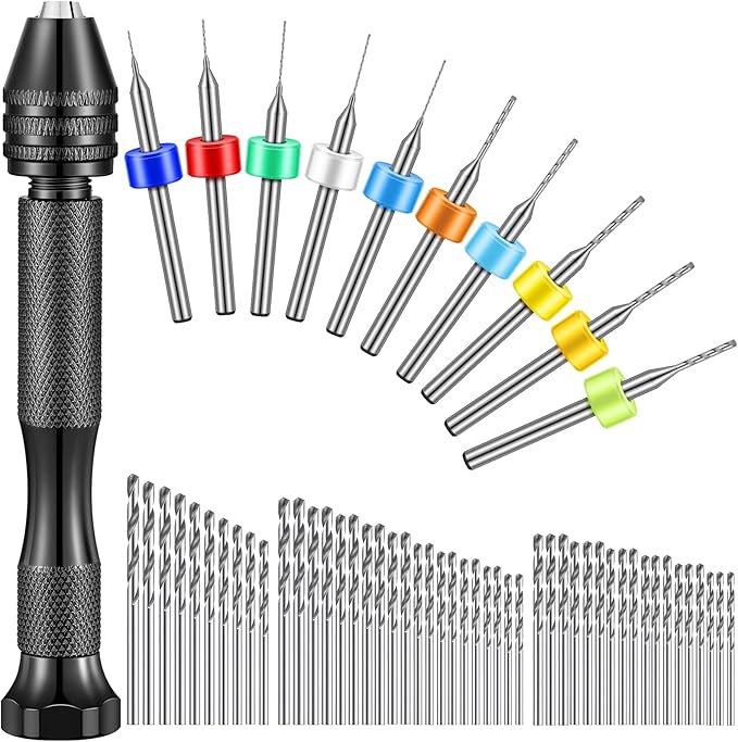 59 Pieces Hand Drill Bits Set Include 49 Pcs Metal Pin Vise Hand Drill Micro Mini Twist and 10 Pcs Tungsten Carbide PCB Rotary Tools for Resin Polymer Wood Craft DIY Jewelry Making Carving