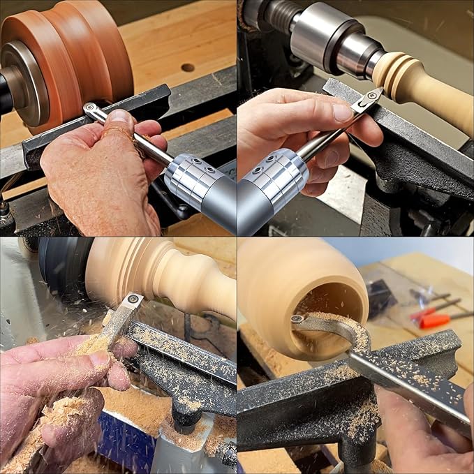 RUITOOL Carbide Wood Lathe Turning Tools Set with Bowl Sander, Including Swan Neck Hollower, Rougher, Finisher, Detailer, 1" & 2" Mandrels, Sandpapers and Aluminum Alloy Handles for Woodturning