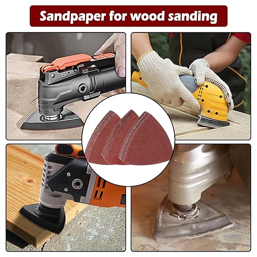 100pcsTriangle Sanding Paper Set, 60-240 Grit, Fits 3-1/8" Oscillating Tools - Aluminum Oxide Hooks & Loop for Wood, Metal, Drywall