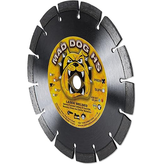 Delta Diamond Mad Dog HS 7 Inch Segmented Diamond Saw Blade, .095 X DM-7/8-5/8" Arbor, Premium, Wet/Dry, Laser-Welded, General Purpose Cutting Concrete, Masonry, Stone (7")