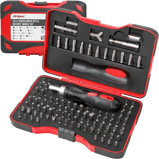 Hi-Spec 101pc Multi Bits Screwdriver & Ratcheting Handle Tool Set Kit. Complete 1/4??Hex Screwdriving with Tamper Proof Security Driver Bits